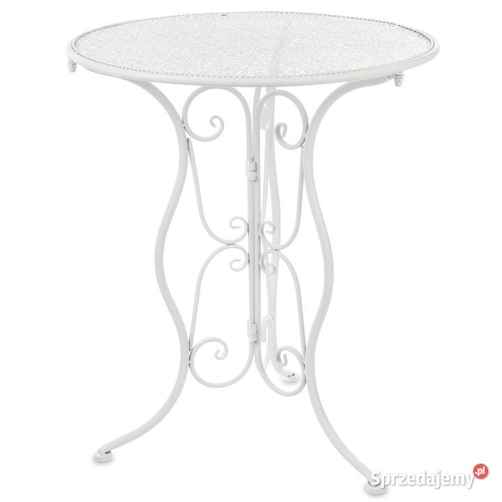 Biały metalowy okrągły stylowy stolik ogrodowy 157937