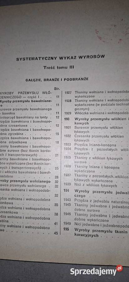 Systematyczny Wykaz Wyrobów GUS Tom III wydanie Łęczyca