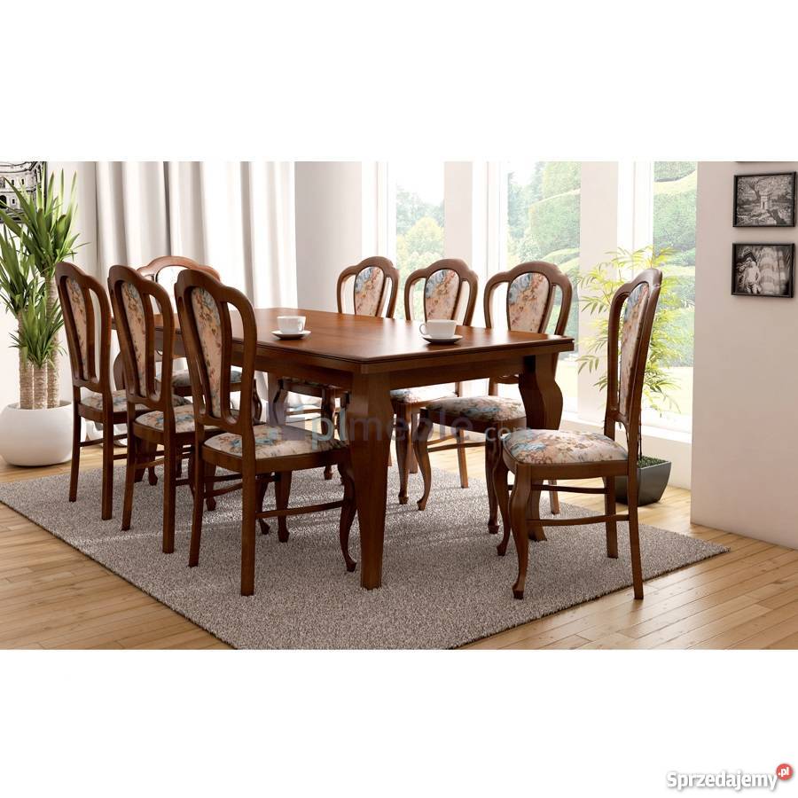 Elegancki stół rozkładany drewno  200-300 cm + 8 krzeseł