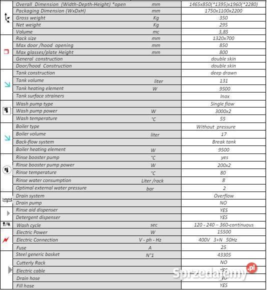 Zmywarka do naczyń kuchennych FAGOR LP130 155 kW Pszczyna