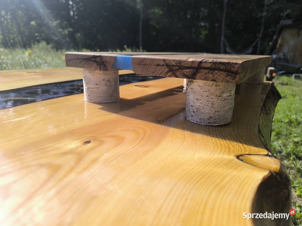 stolik blat drewno sosna żywica ogród salon dom Piaseczno