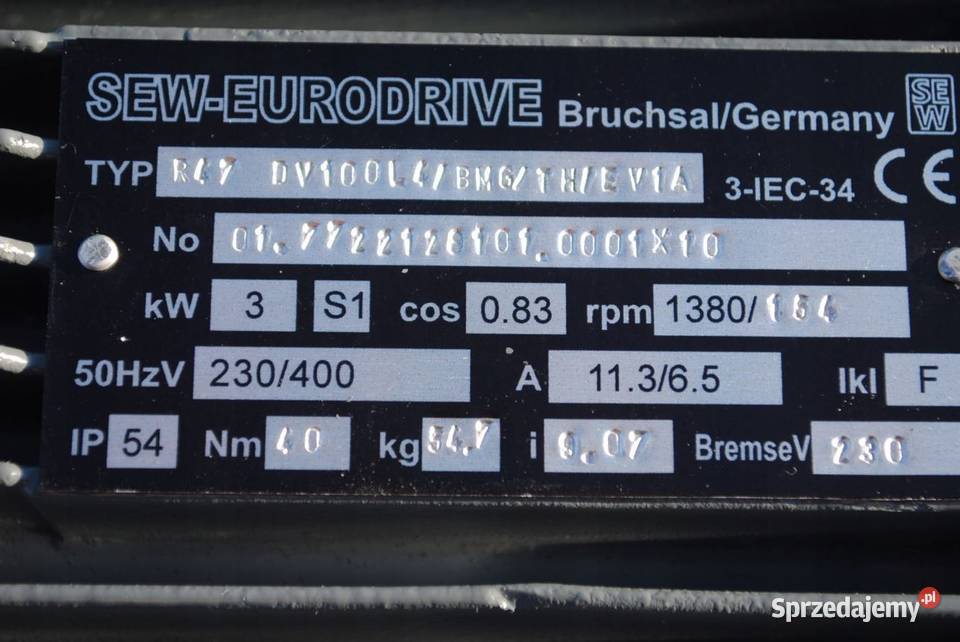 Motoreduktor 3kw 154obrmin Firmy SEW z hamulcem Pozostałe Kargowa