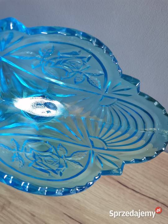 Stara turkusowa nieużywana żardiniera Róża szkło Porcelana i szkło