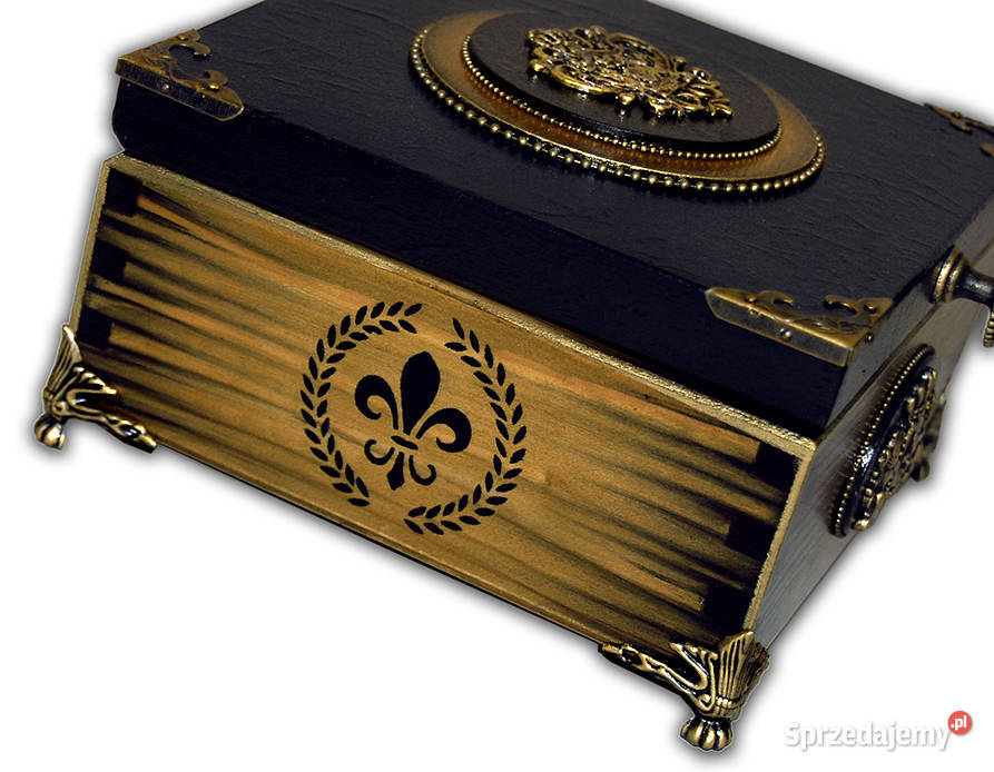 SZKATUŁKA drewniana STYL FRANCUSKI lilijka HERBY kujawsko-pomorskie