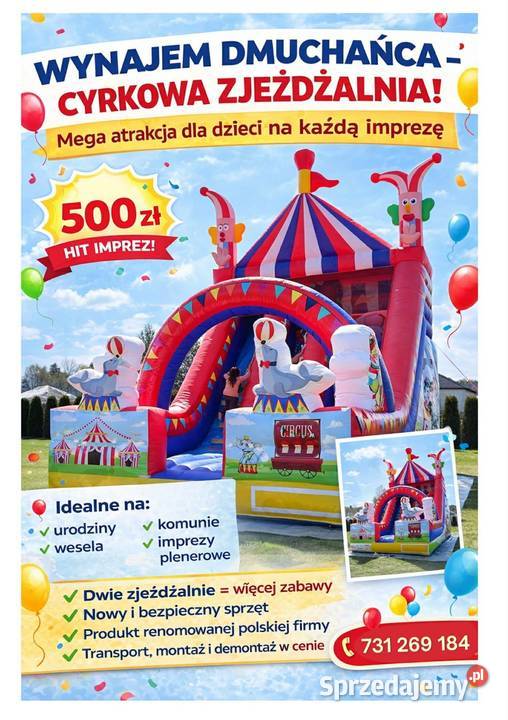 Wynajem dmuchańca podkarpackie Raniżów sprzedam