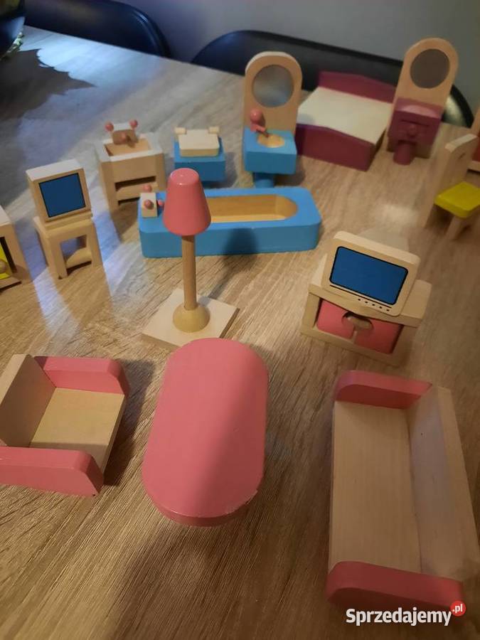 Drewniany domek lalek duży mebelki odbiór Łódź