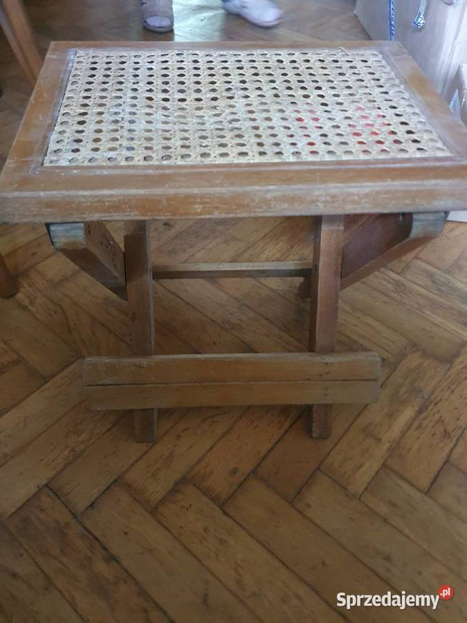 Taboret krzesełko rattan małe vintage składane