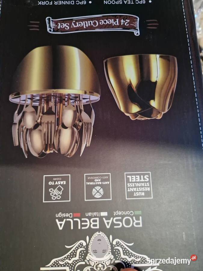 Komplet sztućców stal nierdzewna połysk złote Głogowa