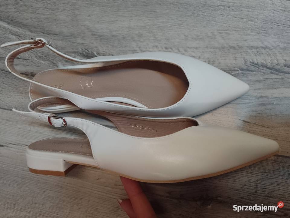 3940 Leather Białe baleriny wieczorowe z odkrytą Kraków