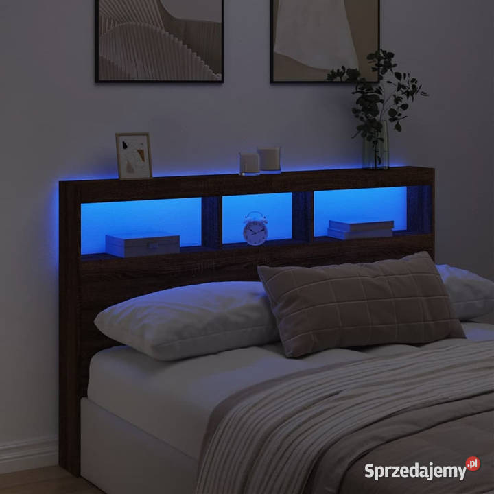 Zagłówek z półkami i LED brązowy dąb 160x17x102 Warszawa sprzedam