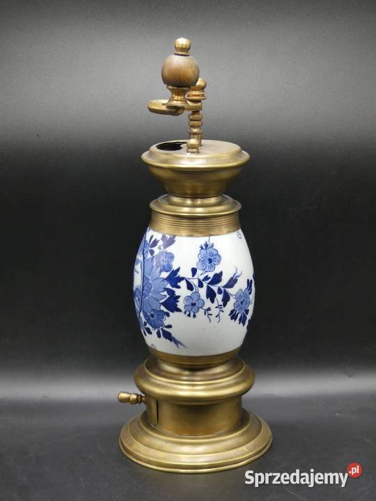 Piękny młynek do kawy porcelana i mosiądz