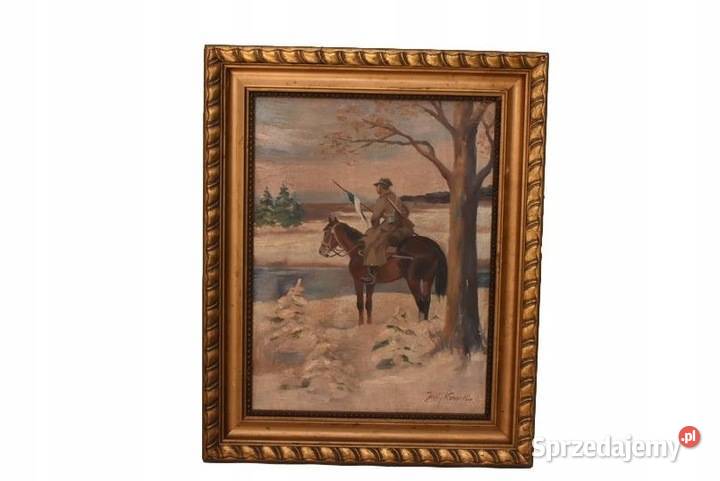 Jerzy Kossak Ułan Na Koniu w Czasie Zimy Polski Obrazki i obrazy Dekoracje i ozdoby Kraków sprzedam