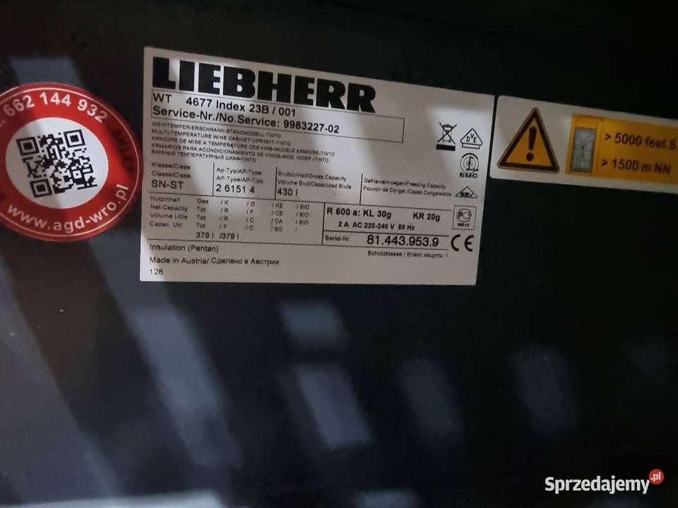 Liebherr WT 4677 Vinidor Chłodziarka do wina dolnośląskie Wrocław