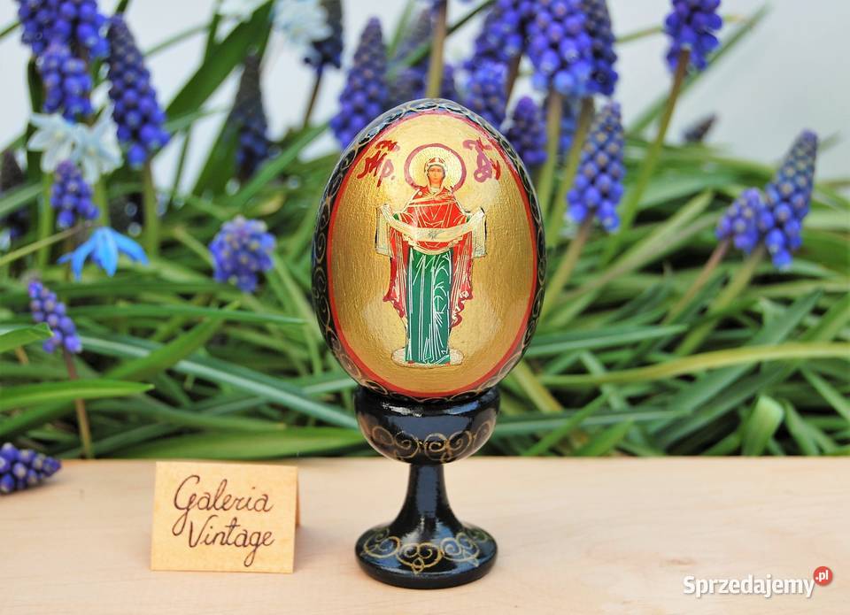 Drewniana pisanka na nóżce Rosja ikona Matka Lublin