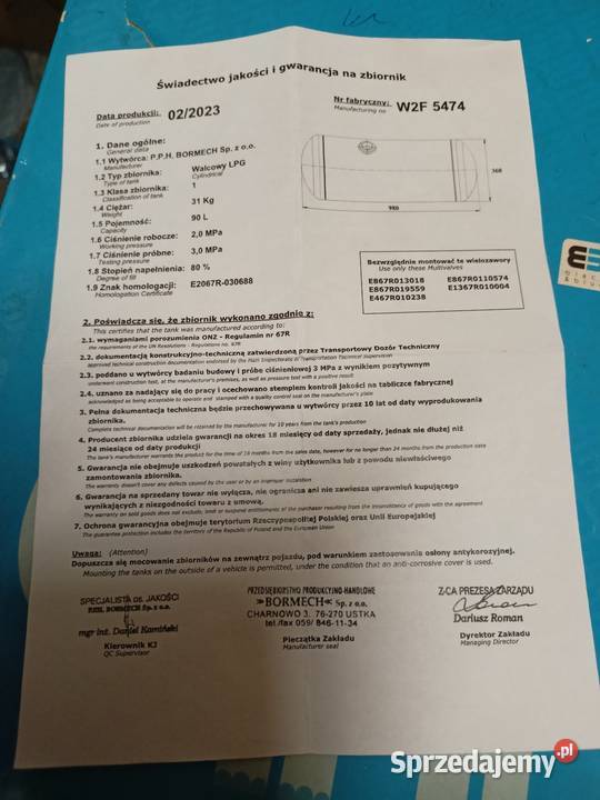 Zbiornik lpg 90 litrów sprzedam