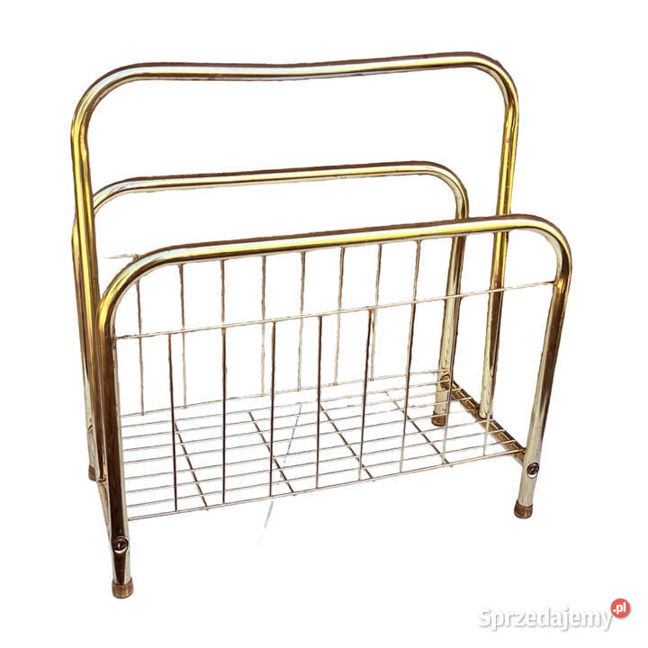 Modernistyczny złoty gazetnik Belgia lata 80 18cm