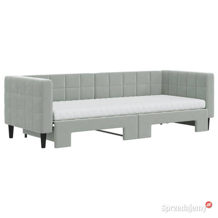 Sofa rozsuwana z materacami jasnoszara aksamit Warszawa sprzedam