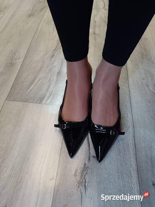 4041 Czarne czółenka wieczorowe z odkrytą piętą Kraków