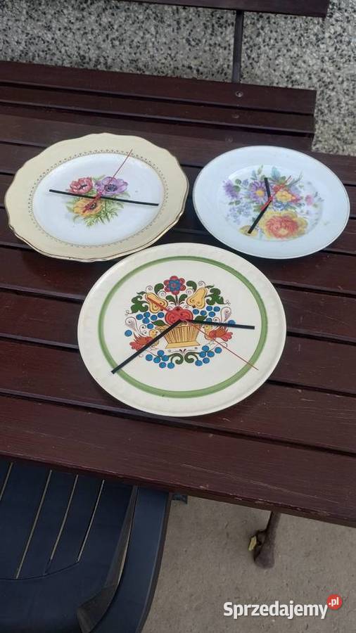 Talerze Zegary Porcelana kwiaty cudne Krosno