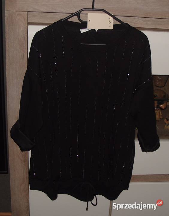 LIVES czarna bluza z cyrkoniami r LXL FASHION Bez wzoru Rawicz