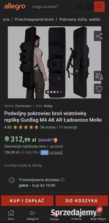 Pojemna dluga Torbapokrowiecplecak na bron z 2 Sporty strzeleckie i myślistwo Sosnowiec