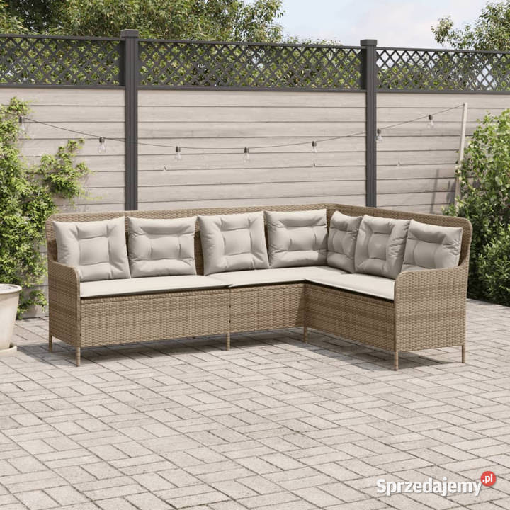 Narożna sofa ogrodowa z poduszkami beżowa
