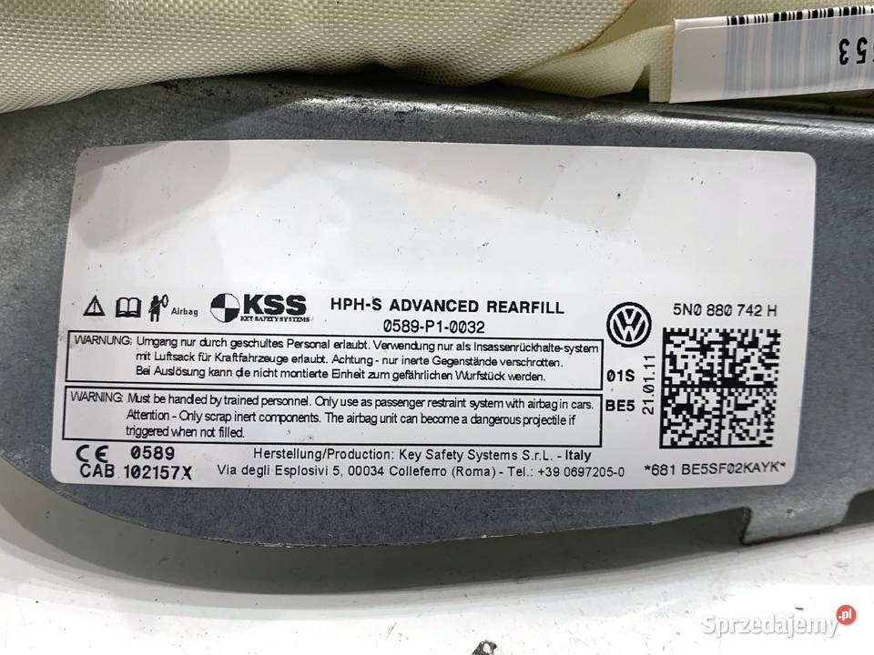 KURTYNA POWIETRZNA PRAWY VW TIGUAN 5N0880742H osobowe podkarpackie