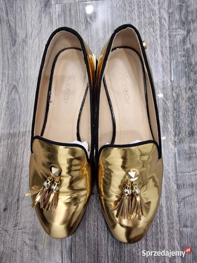 Buty Baleriny Mokasyny złote skóra Kazar 36 Żywiec sprzedam
