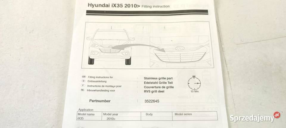 LISTWA CHROM PRZÓD POD GRILL HYUNDAI ix35 NOWA
