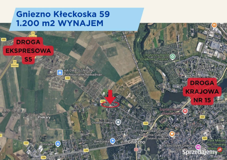 Gniezno Teren usługowy ok 1 200 m z parkingiem sprzedam