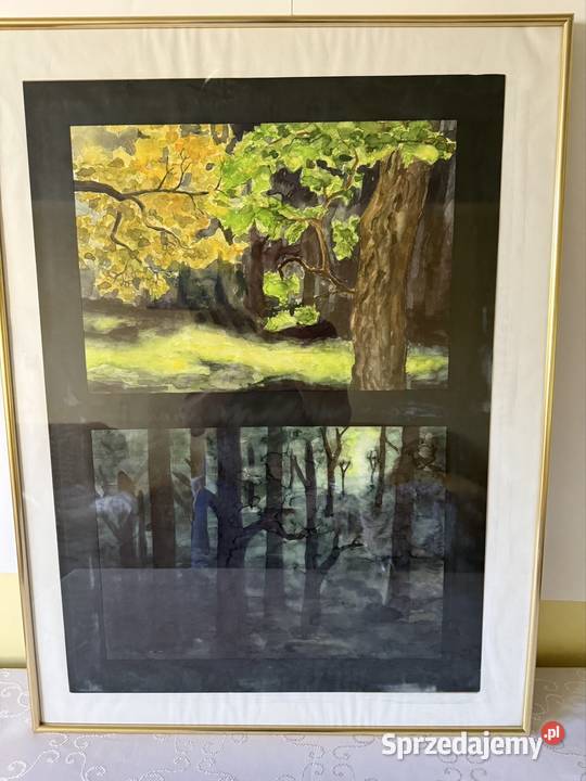 Duży Unikatowy Obraz Pejzaż Leśny Malowany sprzedam
