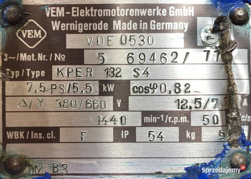 silnik elektryczny 55kW 1440obr 3fazowy VEM Pigża