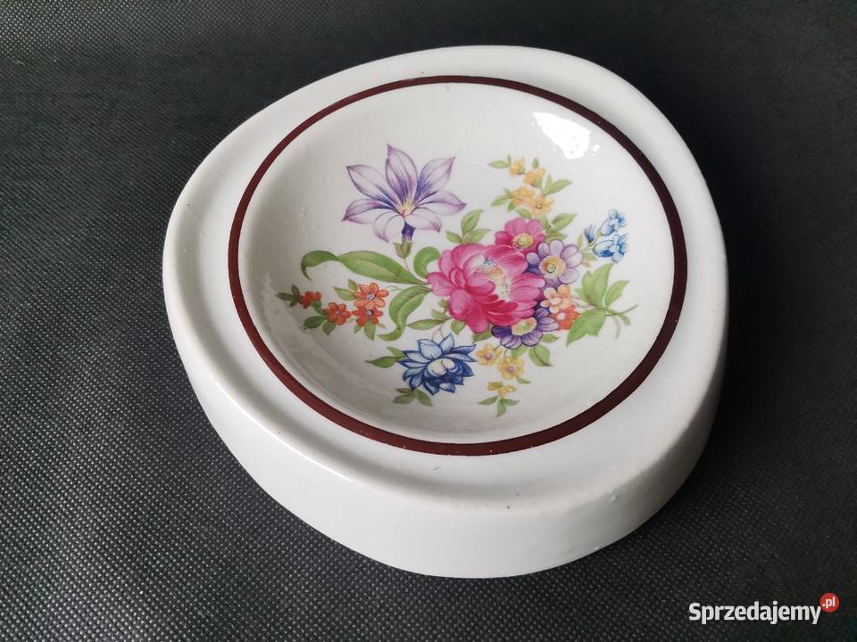 Stara duża nieużywana popielniczka w kwiaty śląskie