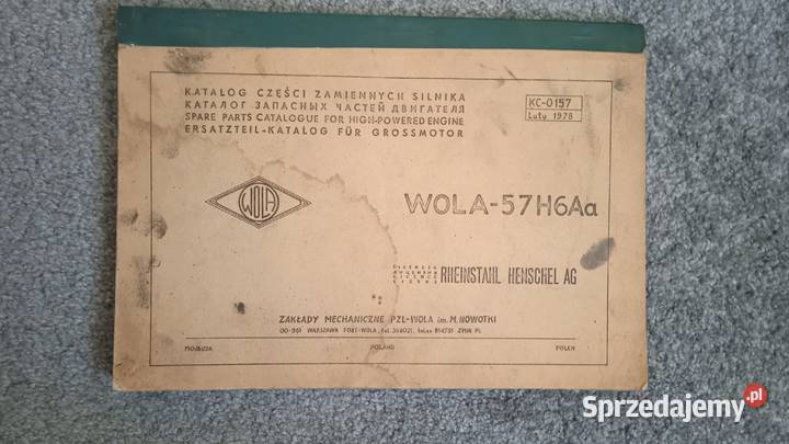 Katalog części silnika Wola57H6Aa oryginał Lublin