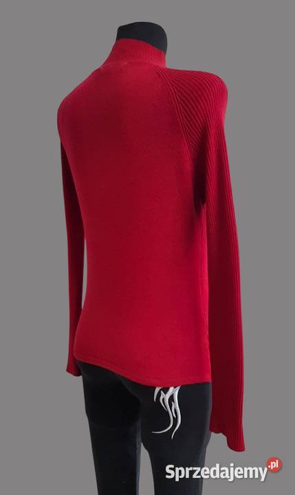 Damski klasyczny półgolf czerwony prążkowany z Chrzanów