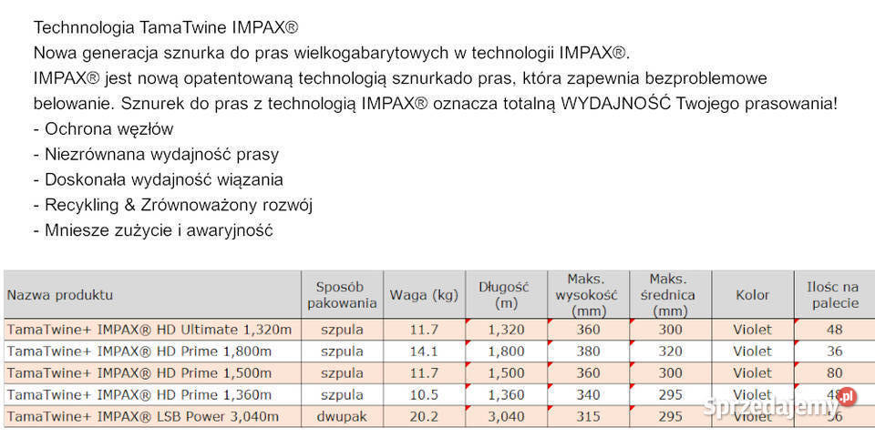 Sznurek do pras TamaTwine Impax HD Prime 1500m Sępólno Krajeńskie
