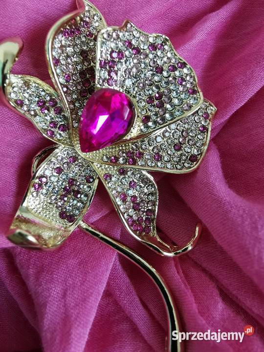 Broszka damska elegancki złotoróżowy kwiat Ozdoby Kraków