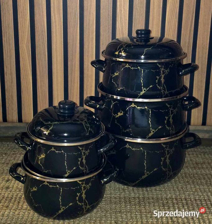 PROMOCAJA 199 Garnki duże emalia czarny marmur Zabrze