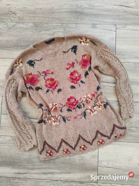 Piękny sweter beżowy Vintage Kwiaty Debenhams podkarpackie