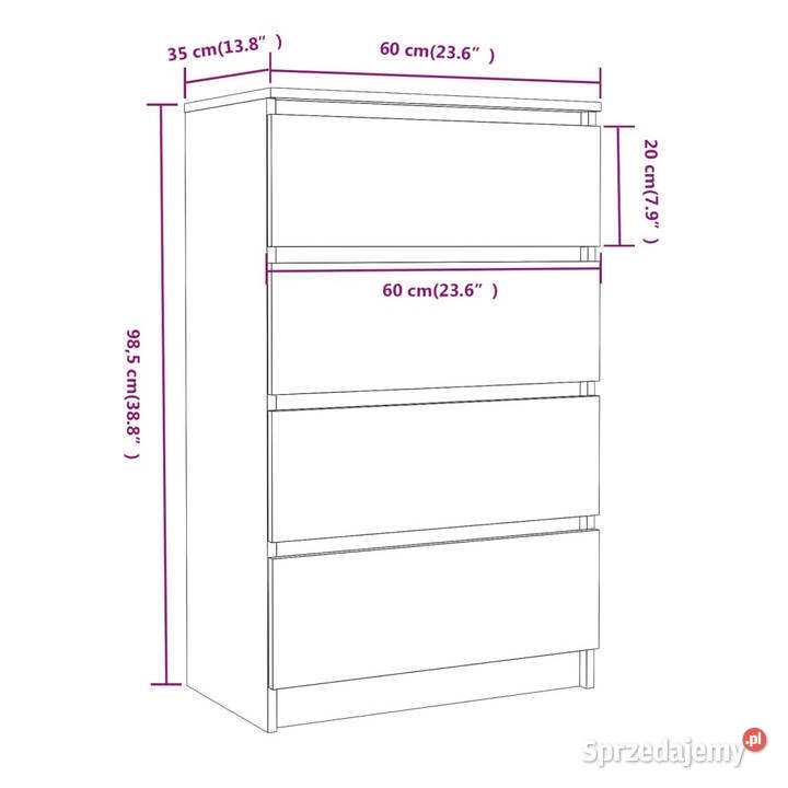 Komoda przydymiony dąb 60x35x985 WM815075 Warszawa