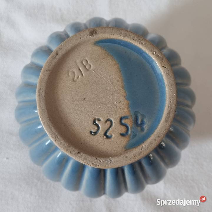 Ceramiczny pękaty wazon błękitny porcelit Warszawa