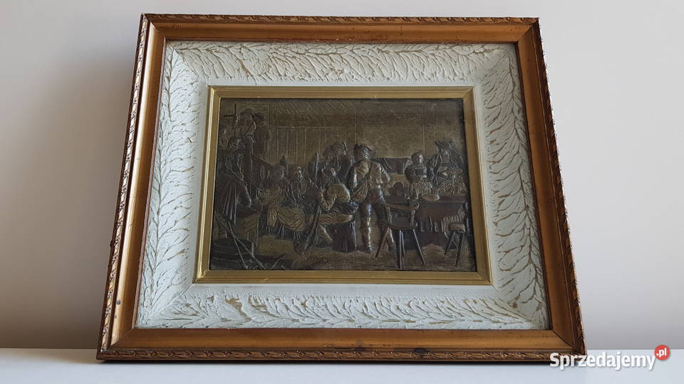 Stary obraz płaskorzeźba w brązie 1 Antyki, Sztuka, Kolekcje Dąbrowa Górnicza