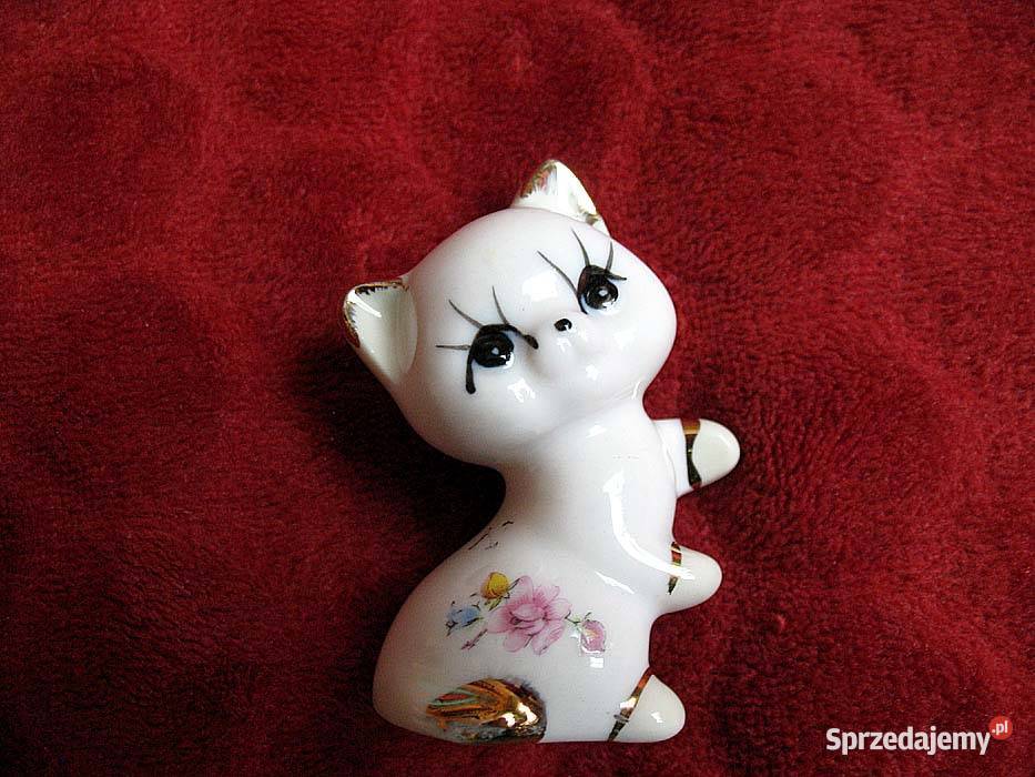 Kot kotek złocony porcelana 7 x 4 x 5 Rękodzieło Siedlce