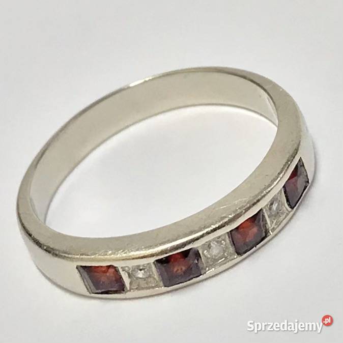 PIERŚCIONEK 585 14K kamienie RUBINY białe ZŁOTO Warszawa