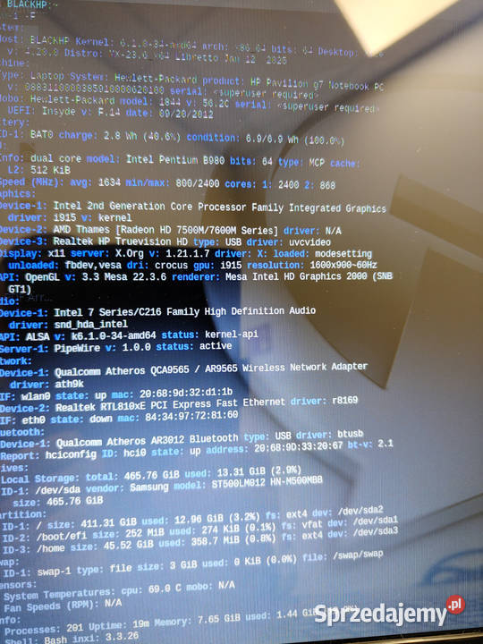 HP Pavilion G71244eg i3 4 Gb 500 GB Tarnów sprzedam