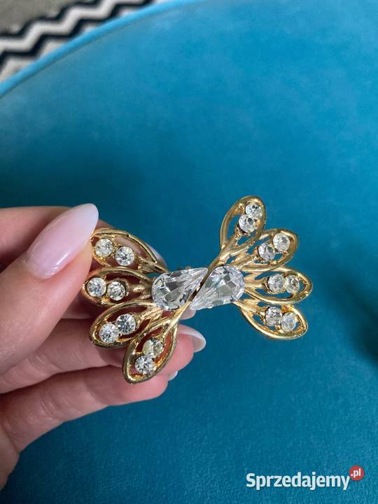 Nowa złota kokardka cyrkonie brylanty klipsy Nisko