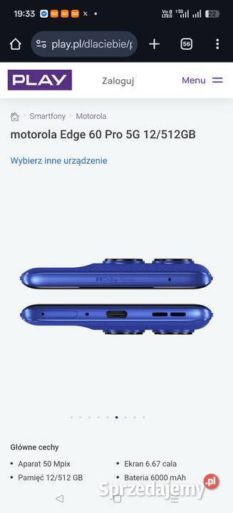 Motorola edge 60 pro 12512 niebieski NOWY
