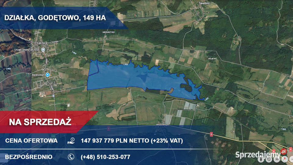 Działka 150 ha Godętowo gm Łęczyce trasie S6 sprzedam
