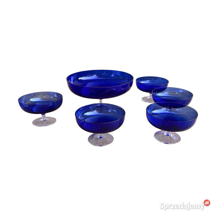 Zestaw deserowy z kobaltowego szkła 5 pucharków mazowieckie Warszawa sprzedam