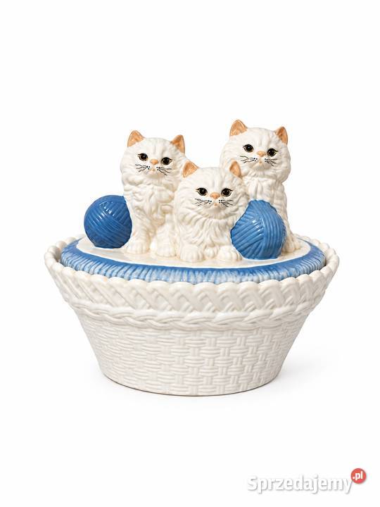Ceramiczny Słoik Cookie Jar retro KOTY W KOSZYKU Poddębice